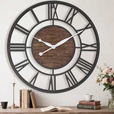 Imagem de Pytha Sight Relógio de parede gigante extra grande de 76 cm, grande, redondo, silencioso, vintage, industrial, metal, quinta, grande numerais romanos, relógios de parede para sala de estar, cozinha