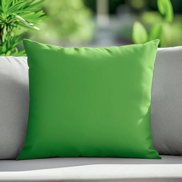 Imagem de Capas de almofada impermeáveis sólidas verde-limão 45,72 cm x 45,72 cm, pacote com 1 capa decorativa quadrada de linho para jardim, casa de fazenda, tenda de pátio, varanda, sofá