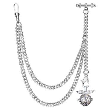 Imagem de DerMacht Corrente de relógio de bolso único Albert T-Bar com caixa de grade medalhão pingente difusor de óleo essencial, 5. Difusor de essência de prata