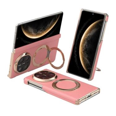 Imagem de FWYANZH Capa magnética para Huawei Mate X7, suporte de anel oculto, capa traseira de couro, proteção de dobradiça, à prova de choque, borda galvanizada, rosa, Mate X7