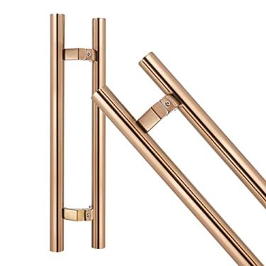 Imagem de Puxadores de porta de entrada em forma de H, 24/32/40/48 polegadas, maçanetas de porta de vidro deslizante escovado/ouro rosa/120 cm (47 polegadas) (ouro rosa 120 cm)
