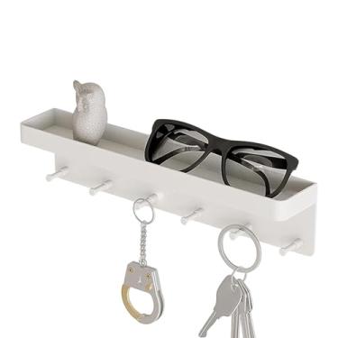 Imagem de Cabideiro de parede com prateleira | Suporte de parede com armazenamento | Organizador de toalhas de banheiro sem perfuração para ferragens, chaveiros, chaves