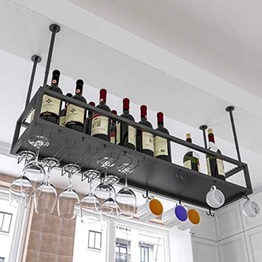 Imagem de Suporte para pendurar no teto para garrafas de vinho/taças de vidro, para embaixo do armário, cozinha, bar, suporte de copo de vinho pendurado/prateleira decorativa/prateleiras de armazenamento