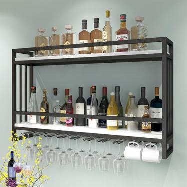 Imagem de Prateleiras de bar montadas na parede com suporte para copos de vinho, prateleira de exibição de garrafa de licor, mini prateleiras de bar para garrafas de vinho para casa, bar, sala de jantar