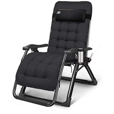 Imagem de Espreguiçadeira cadeiras de jardim reclináveis com gravidade zero, poltrona dobrável para terraço ao ar livre para escritório ajustável, espreguiçadeira extra larga com almofadas (cor preta prateada),