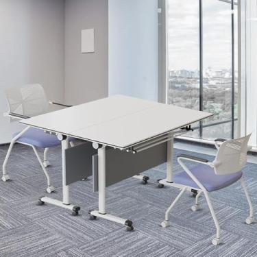 Imagem de Mesa de conferência, mesa de conferência, mesa móvel para sala de conferências, mesa de reuniões com rodízio, rodas silenciosas, mesa de escritório extragrande com emenda e dobrável para escritório