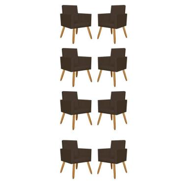 Imagem de Kit 08 Poltronas Decorativa Para Recepção Courino Marrom