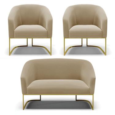 Imagem de Namoradeira E 2 Poltronas Base Industrial Dourado Stella Suede D03 - D'rossi Cor Marrom Rato