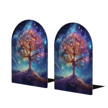 Imagem de Galaxy Tree Life Suporte de livros de madeira grande decorativo Suporte de livro antiderrapante resistente para mesa de escritório em casa biblioteca de estudo escolar divisórias de livros para