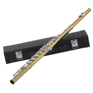 Imagem de Flauta de cobre branca de 16 furos, corpo dourado, chave de prata com caixa de armazenamento e acessórios