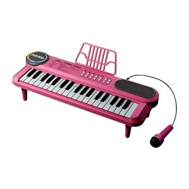 Imagem de harayaa Piano de teclado infantil multifuncional educativo com microfone para desenvolver habilidades motoras, ideal para festas, Dia Crianças e Dia de, Rosa Vermelha