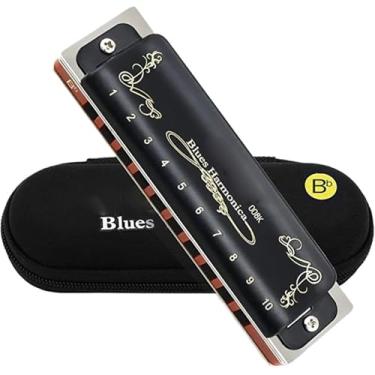 Imagem de Gaita diatônica profissional para adultos, desempenho profissional, 10 furos, 20 tons azuis (chave de Bb)