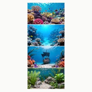 Imagem de Ricomboo Pacote com 4 fundo de aquário, decoração de pano de poliéster 121 x 61 cm para aquário de peixes, conjunto de fundos de decoração de plantas e rochas de coral submarino, decorações temáticas