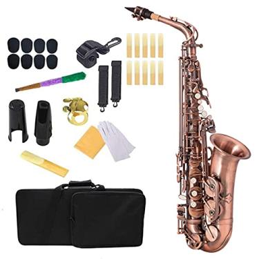 Imagem de Saxofone profissional EB Saxofone alto latão dourado laca instrumento musical E-Flat Sax com estojo acessórios latão sax kit para iniciantes (cor: bronze vermelho)
