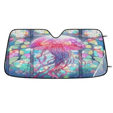 Imagem de Para-brisa dianteiro do carro, pára-brisa animal, água-viva, vidro, colorido, dobrável, leve, pára-brisa para janela, blocos de proteção de para-brisa de verão, raios UV, sol, mantém o carro fresco