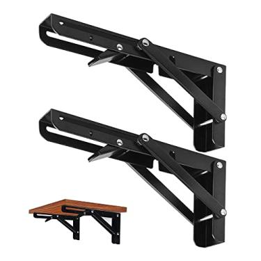 Imagem de CEEYSEE 2 suportes de prateleira dobráveis de 25,4 cm de metal para serviço "faça você mesmo", suporte de parede dobrável para mesas, bancos, prateleiras, economia de espaço (preto 25,4 cm)