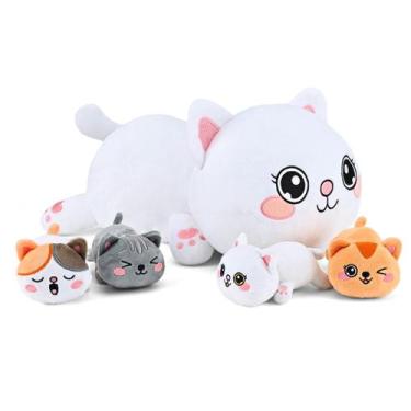 Imagem de Brinquedos de pelúcia KMUYSL Mommy Cat com 4 gatinhos