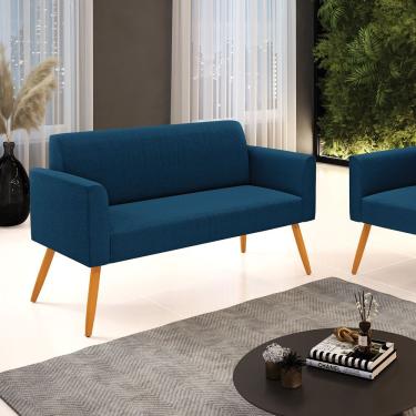 Imagem de Sofá 2 Lugares Namoradeira Pé Palito Castanho Marisa Bouclê Cor Azul