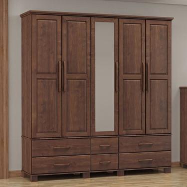 Imagem de Guarda-roupa Bipartido 5 Portas 6 Gavetas Café Ouro Madeira Pinus - Finestra