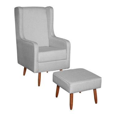 Imagem de Poltrona De Amamentação E Descanso Renata Com Pés Palito E Puff Linho Cinza - Desk Design