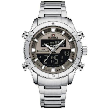 Imagem de Relógio De Quartzo Eletrônico Luminoso à Prova Dágua Pulseira Aço Inoxidável Branco