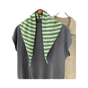 Imagem de Cachecol De Lã Triangular Listrado Quente E Macio Para O Inverno Femin