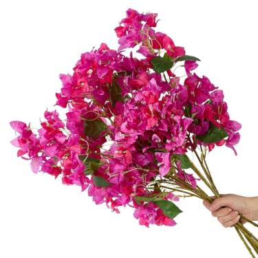 Imagem de Flores artificiais de buganvílias de seda de 76 cm, resistente a UV, pacote com 24 peças, 72 ramos, hastes de flores falsas, videiras falsas de buganvílias, uso para casamento, varanda, casa, festa e