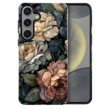 Imagem de heindiy Compatível com Samsung Galaxy S24, capa brilhante proteção completa à prova de choque anti-arranhões TPU capa, capas para homem mulher vitral escuro vintage floral