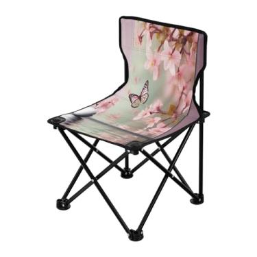 Imagem de Wassud Cadeira de acampamento leve portátil borboleta e flores cadeira dobrável ao ar livre Oxford pano cadeira de praia para jardim praia pesca