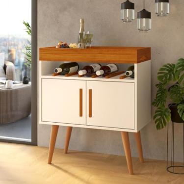 Imagem de Aparador Buffet Barzinho 2 Portas com Adega – Balcão em Madeira – Móvel Multifuncional Sala de Estar (Branco)