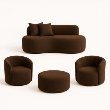 Imagem de Conjunto 02 Poltronas + Sofá e Puff Curvo Orgânico Nature Gaia Boucle Marrom- Montanaris Decor