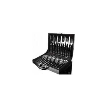 Imagem de Conjunto de Talheres 24 Peças em Aço Inoxidável com Maleta Preta, Acabamento Espelhado, Inclui Facas, Garfos, Colheres de Mesa e Sobremesa