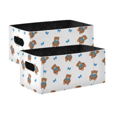 Imagem de Burbuja Ursos usando gravatas borboleta azuis caixa de armazenamento dobrável com alças – caixa de armazenamento de feltro para organizar brinquedos, livros, maquiagem, panos, meias em prateleira