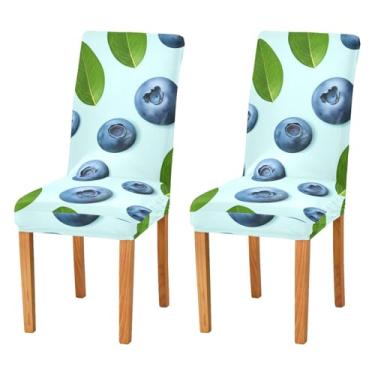 Imagem de STAYTOP 2 capas de cadeira, mirtilos e folhas verdes, elásticas, laváveis, capas de cadeira de cozinha, protetor de assento removível para festas de fim de ano, cozinha, hotel, sala de jantar