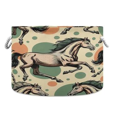 Imagem de Burbuja Cesta de armazenamento redonda para cavalos de corrida com alças de corda de algodão, cesta de lavanderia para cobertores, brinquedos, berçário, decoração de sala de estar