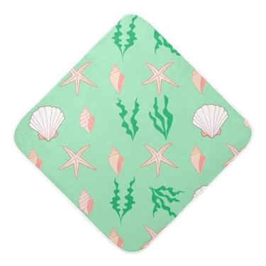 Imagem de Burbuja Seashells Toalha de banho de algas marinhas - Toalha com capuz de musselina macia e absorvente para recém-nascidos e bebês, 76 x 76 cm