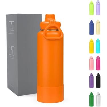 Imagem de Garrafa Térmica 800ml - Duplamente Isolada, Aço Inox 304, Base Emborrachada Anti Derrapante, Mantém Bebidas Quentes por 12 Horas e Geladas por 24 Horas, (laranja)