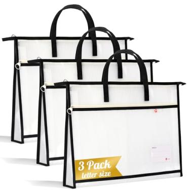 Imagem de 3 pastas A3 28 x 43 cm com alça expansível pasta de arquivos tablóide expansível preta transparente pasta de arquivos grande para documentos zíper organizador horizontal armazenamento para gráficos de