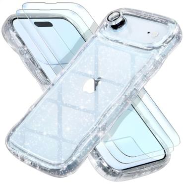 Imagem de Choiche Capa para celular compatível com iPhone 17 Air, linda capa de telefone brilhante, capa com moldura ondulada encaracolada [3 protetores de lente de câmera diamante] [2 protetores de tela de