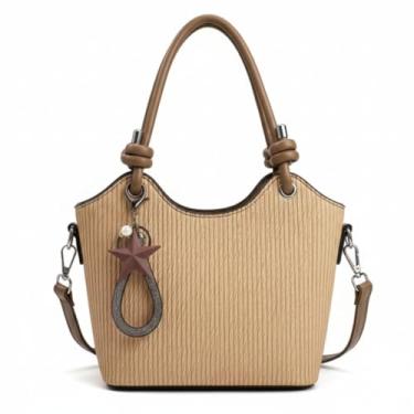 Imagem de Bolsa Feminina Transversal Couro Sintético 2 Alças Moderna Social Luxuosa ALWY (Bege)