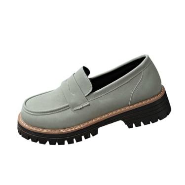 Imagem de Mocassins femininos fashion casual fosco estilo britânico sola grossa primavera verão uso ao ar livre versátil, Verde, 36