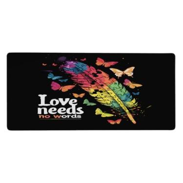 Imagem de Tapete de rato grande com penas coloridas para autismo, impermeável, tapete protetor de mesa estendido para computador, base de borracha antiderrapante para escritório, computador, teclado, laptop e