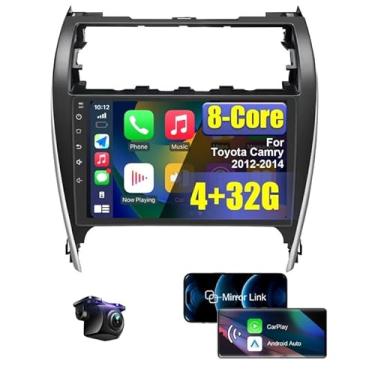 Imagem de Rádio estéreo para carro Android de 8 núcleos 4 + 32 G para Toyota Camry 2012-2014 com CarPlay sem fio/Android Auto, 10,1 polegadas, tela sensível ao toque, rádio veicular com câmera reserva AM/FM/RDS