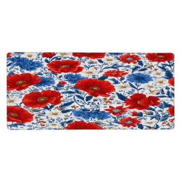 Imagem de Tapete de mouse grande com papoula vermelha bonita à prova d'água para computador estendida tapete protetor de mesa antiderrapante base de borracha para escritório, computador, teclado, laptop e mesa