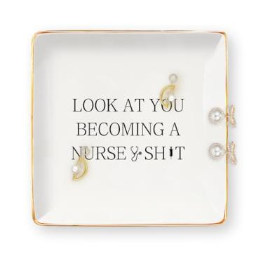 Imagem de Presentes de enfermeira para mulheres – presentes para enfermeiras bandeja de joias de cerâmica prato de bijuteria prato bugiganga Natal graduação apreciação de enfermagem aniversário enfermeira