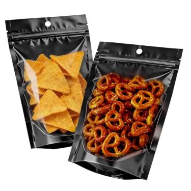 Imagem de 100 sacos Mylar de 14 cm x 19,8 cm para armazenamento de alimentos, saco à prova de cheiro com janela resselada, embalagem de alumínio vertical saco de doces liofilizado sacos de armazenamento de