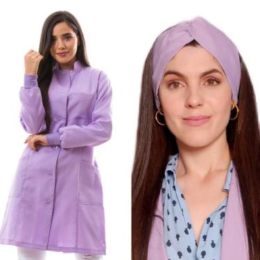 Imagem de Jaleco Feminino Oxford Gola Padre Botão Lilás + Turbante Capri - Garde