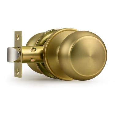 Imagem de Probrico Maçaneta interior bronze champanhe para corredor, maçanetas de porta champanhe maçanetas de porta de armário, maçanetas de porta de passagem com maçaneta esférica redonda, 1 pacote