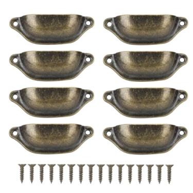 Imagem de Alomejor Alças do Armário, Alças de Xícara de Armário Antigo, Puxadores de Gaveta de Forma de Concha, Botões Vintage para Mobiliário de Cozinha de de Cômodos, 10 Pacote Com (Bronze verde)