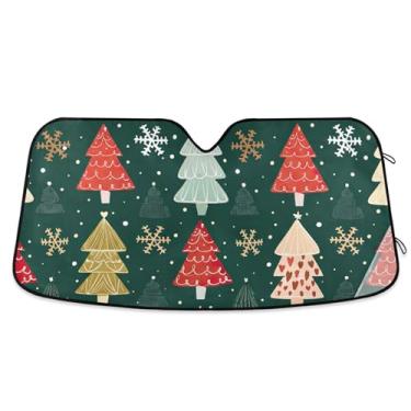 Imagem de Árvores de Natal personalizadas verde floco de neve para-sol para para-brisa universal dobrável caminhão carro persianas para janelas dianteiras automotivas L, 144.8 cm x 80.0 cm